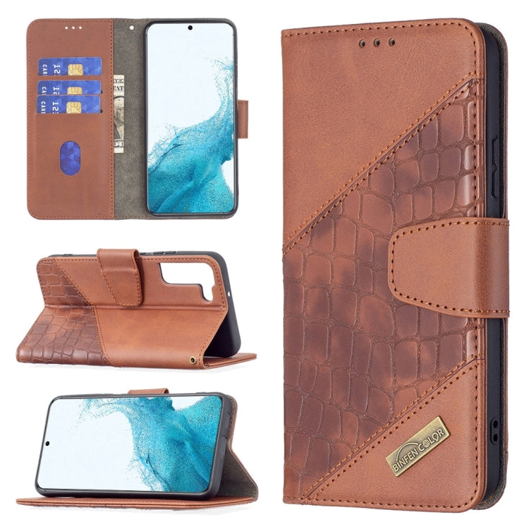For Samsung Galaxy S22 5G Matching Color Crocodile Texture Leather Phone Case with Holder & Card Slots & Wallet