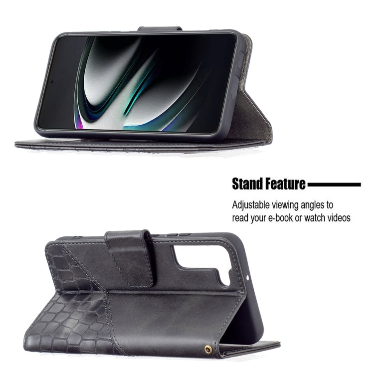 For Samsung Galaxy S22 5G Matching Color Crocodile Texture Leather Phone Case with Holder & Card Slots & Wallet
