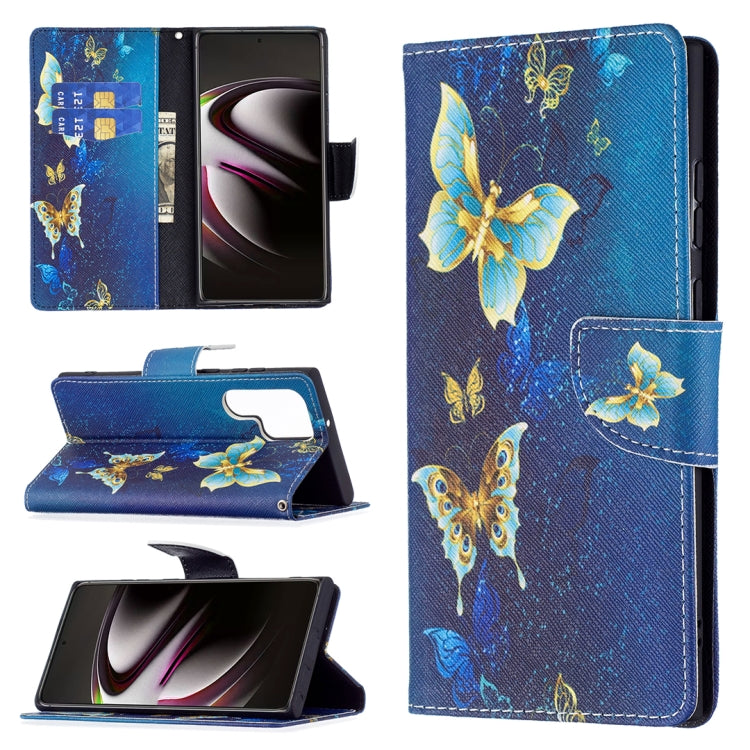 For Samsung Galaxy S22 Ultra 5G Colored Drawing Pattern Horizontal Flip Phone Leather Case with Holder & Card Slots & Wallet