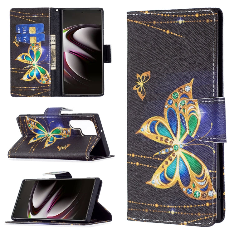 For Samsung Galaxy S22 Ultra 5G Colored Drawing Pattern Horizontal Flip Phone Leather Case with Holder & Card Slots & Wallet