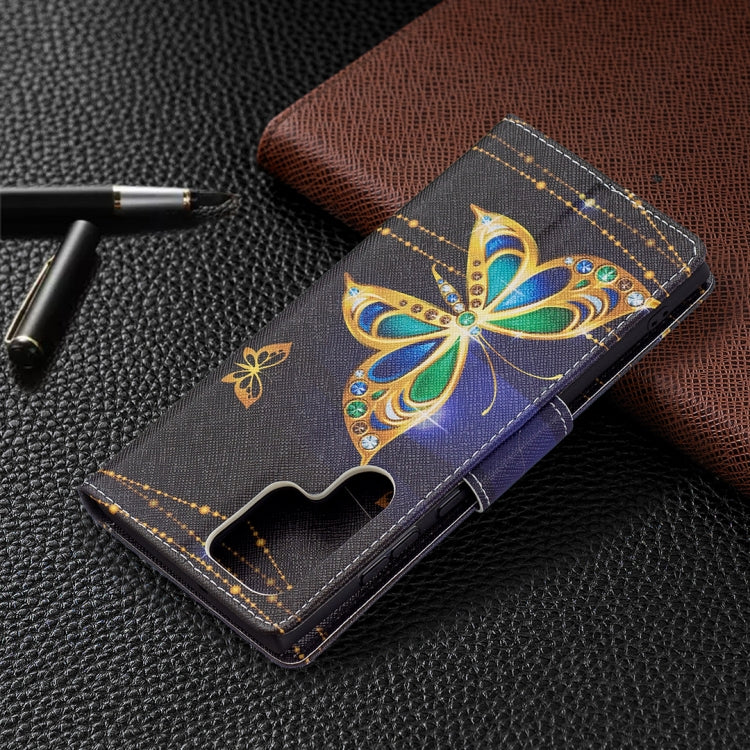 For Samsung Galaxy S22 Ultra 5G Colored Drawing Pattern Horizontal Flip Phone Leather Case with Holder & Card Slots & Wallet
