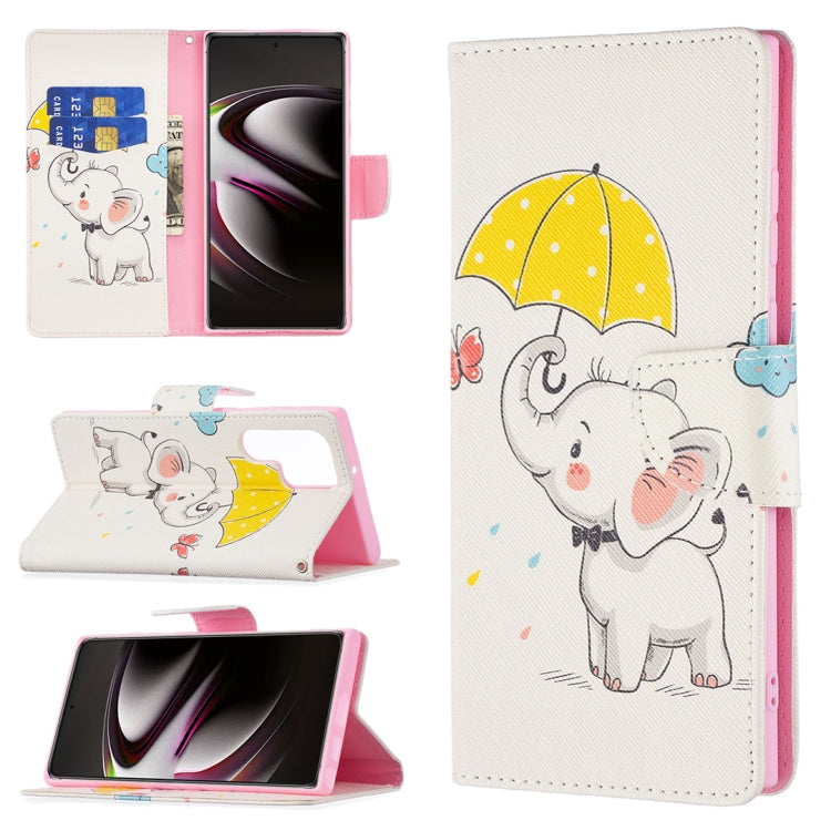 For Samsung Galaxy S22 Ultra 5G Colored Drawing Pattern Horizontal Flip Phone Leather Case with Holder & Card Slots & Wallet