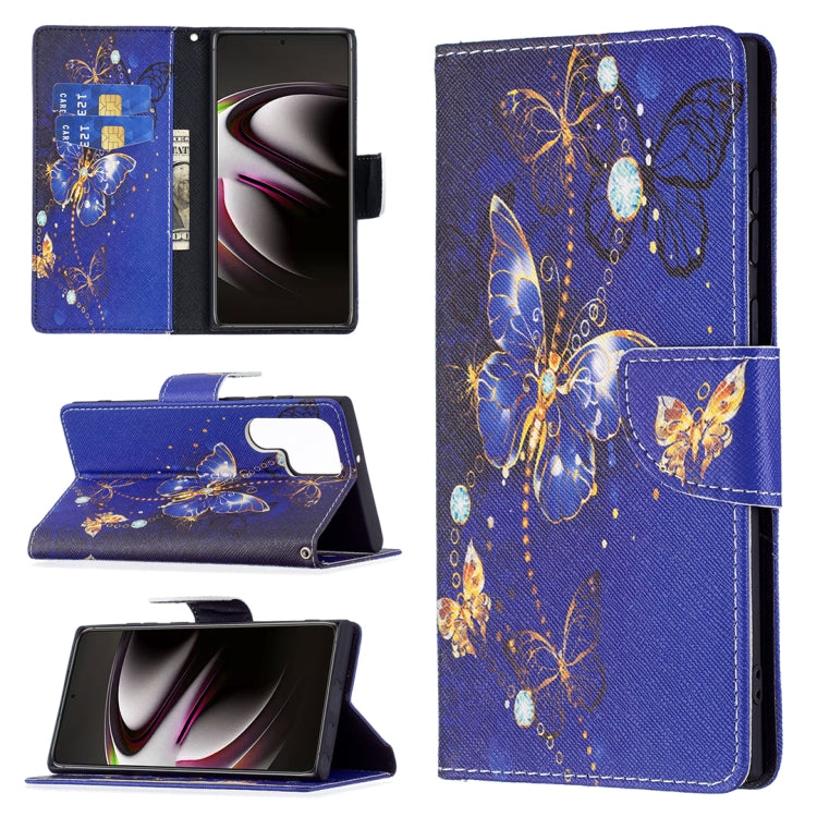 For Samsung Galaxy S22 Ultra 5G Colored Drawing Pattern Horizontal Flip Phone Leather Case with Holder & Card Slots & Wallet