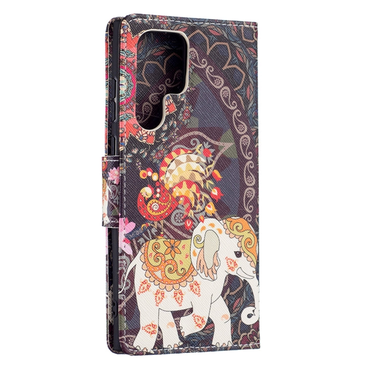 For Samsung Galaxy S22 Ultra 5G Colored Drawing Pattern Horizontal Flip Phone Leather Case with Holder & Card Slots & Wallet