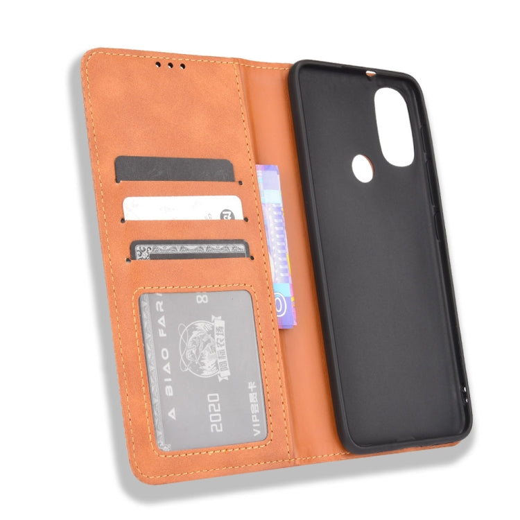 For Motorola Moto E40 / E30 / E20 Magnetic Buckle Retro Crazy Horse Texture Horizontal Flip Phone Leather Case with Holder & Card Slots & Photo Frame