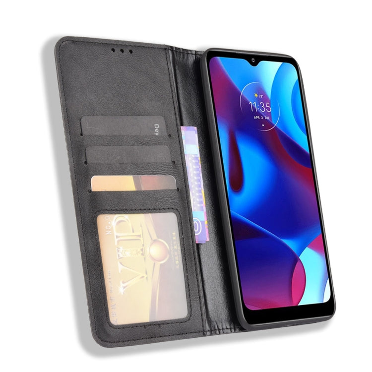 For Motorola G Pure Magnetic Buckle Retro Crazy Horse Texture Horizontal Flip Phone Leather Case with Holder & Card Slots & Photo Frame
