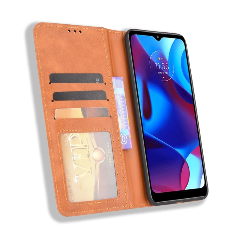 For Motorola G Pure Magnetic Buckle Retro Crazy Horse Texture Horizontal Flip Phone Leather Case with Holder & Card Slots & Photo Frame