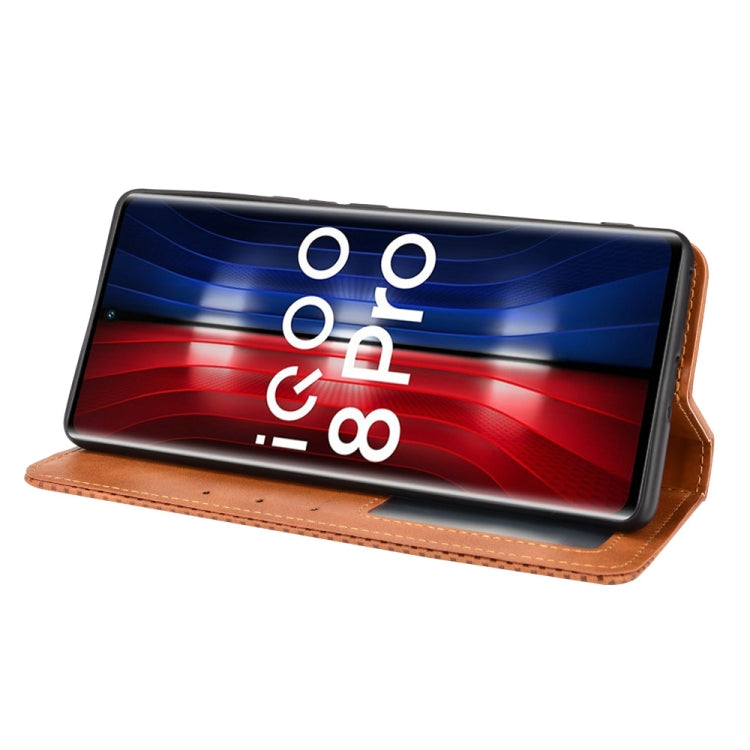 For vivo iQOO 8 Pro Magnetic Buckle Retro Crazy Horse Texture Horizontal Flip Phone Leather Case with Holder & Card Slots & Photo Frame