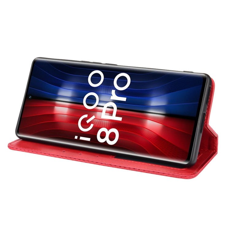 For vivo iQOO 8 Pro Magnetic Buckle Retro Crazy Horse Texture Horizontal Flip Phone Leather Case with Holder & Card Slots & Photo Frame