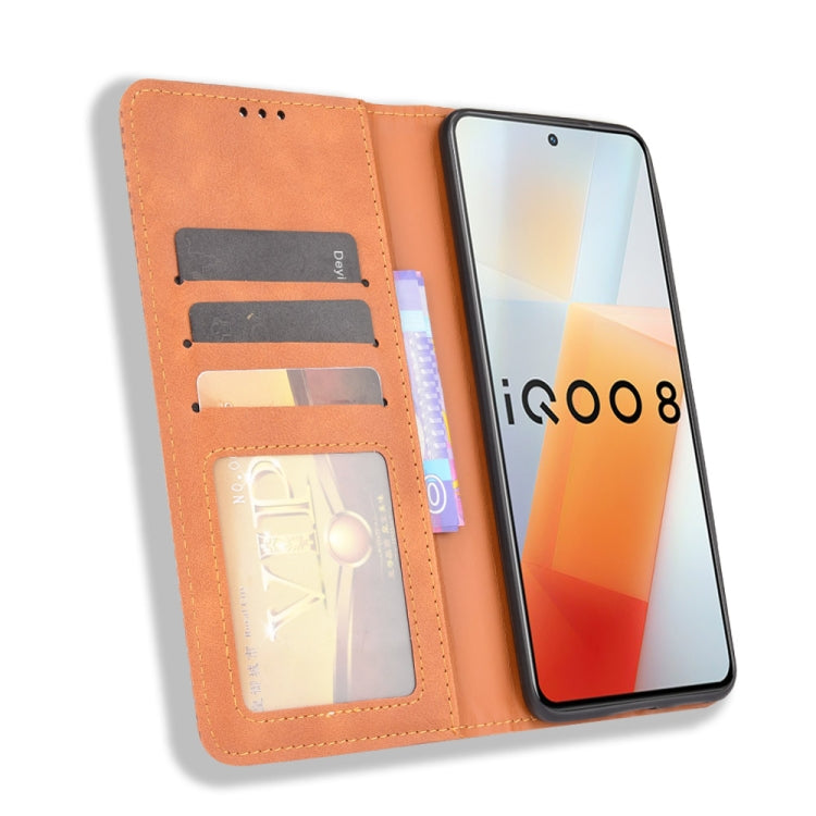 For vivo iQOO 8 Magnetic Buckle Retro Crazy Horse Texture Horizontal Flip Phone Leather Case with Holder & Card Slots & Photo Frame