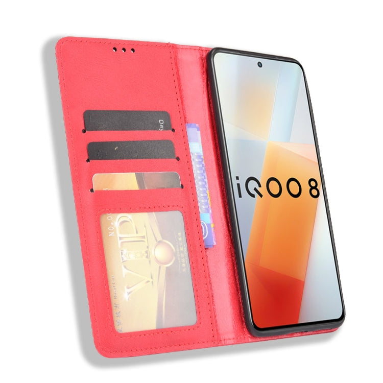 For vivo iQOO 8 Magnetic Buckle Retro Crazy Horse Texture Horizontal Flip Phone Leather Case with Holder & Card Slots & Photo Frame