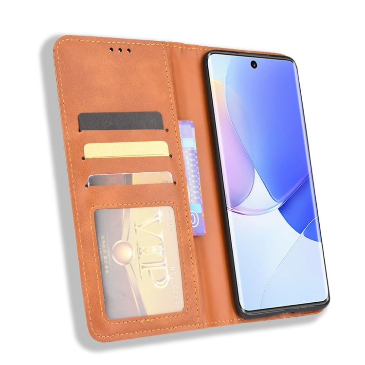 For Huawei nova 9 Magnetic Buckle Retro Crazy Horse Texture Horizontal Flip Phone Leather Case with Holder & Card Slots & Photo Frame