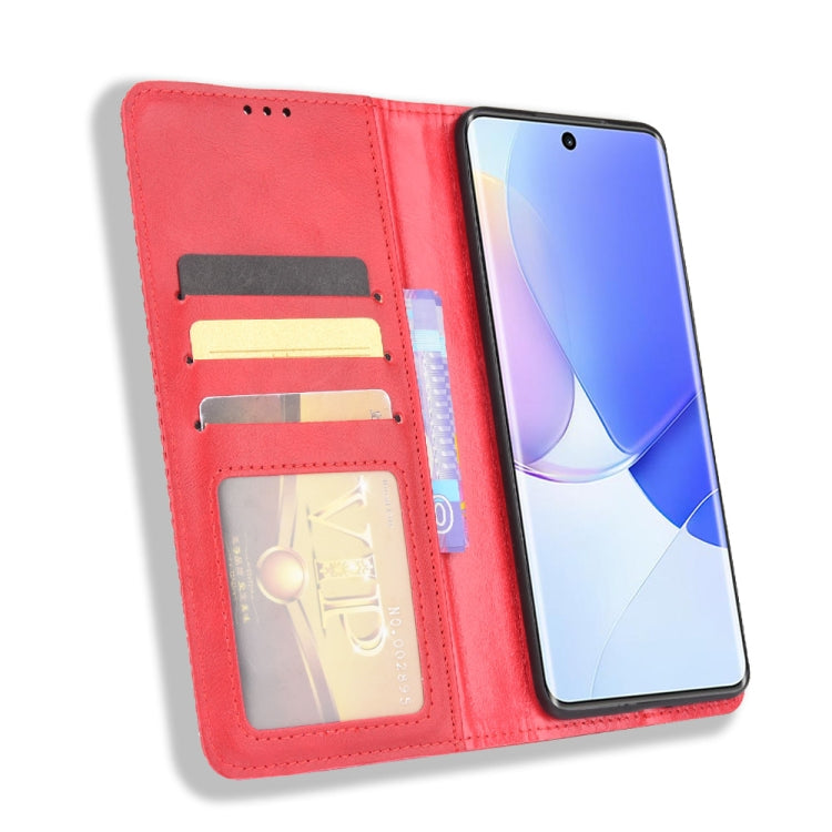 For Huawei nova 9 Magnetic Buckle Retro Crazy Horse Texture Horizontal Flip Phone Leather Case with Holder & Card Slots & Photo Frame