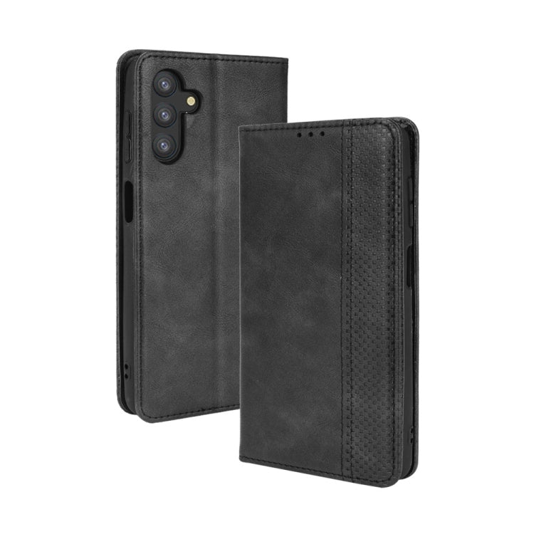 For Samsung Galaxy A13 5G Magnetic Buckle Retro Crazy Horse Texture Horizontal Flip Phone Leather Case with Holder & Card Slots & Photo Frame