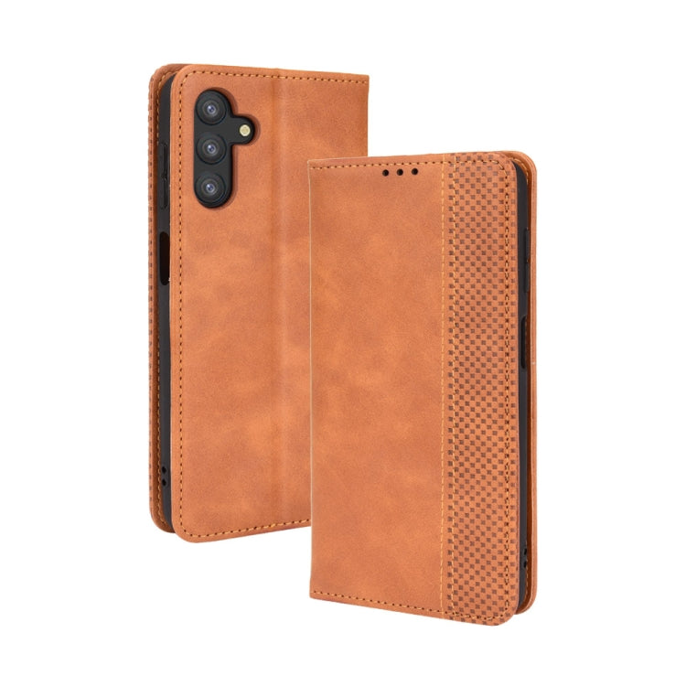 For Samsung Galaxy A13 5G Magnetic Buckle Retro Crazy Horse Texture Horizontal Flip Phone Leather Case with Holder & Card Slots & Photo Frame