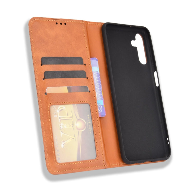 For Samsung Galaxy A13 5G Magnetic Buckle Retro Crazy Horse Texture Horizontal Flip Phone Leather Case with Holder & Card Slots & Photo Frame