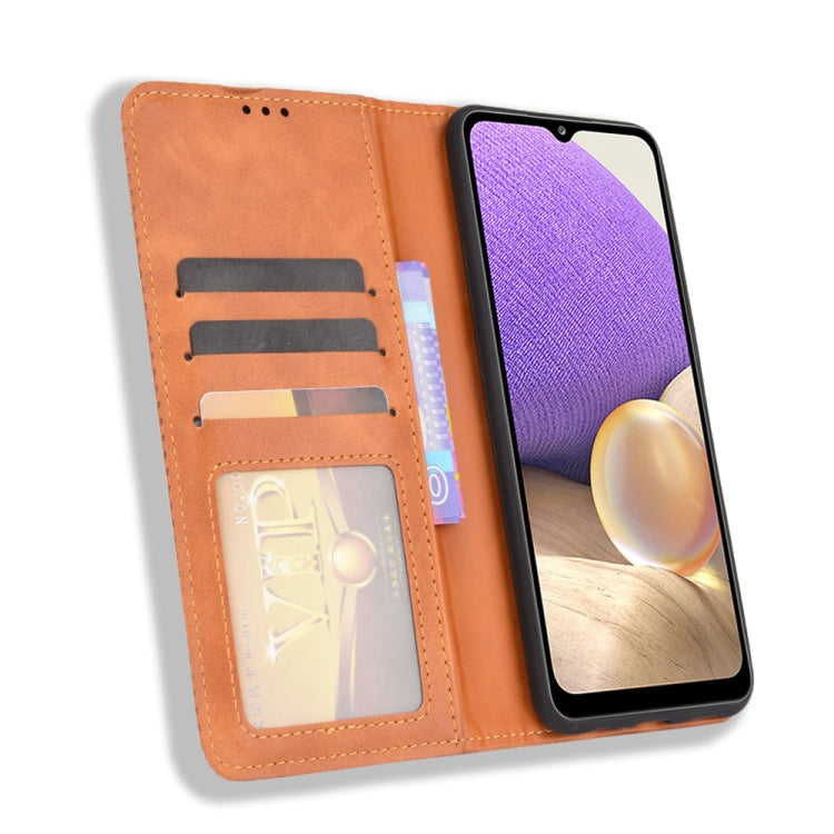 For Samsung Galaxy A13 5G Magnetic Buckle Retro Crazy Horse Texture Horizontal Flip Phone Leather Case with Holder & Card Slots & Photo Frame