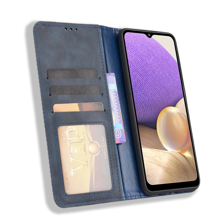 For Samsung Galaxy A13 5G Magnetic Buckle Retro Crazy Horse Texture Horizontal Flip Phone Leather Case with Holder & Card Slots & Photo Frame