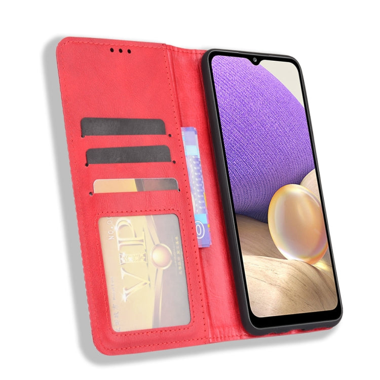 For Samsung Galaxy A13 5G Magnetic Buckle Retro Crazy Horse Texture Horizontal Flip Phone Leather Case with Holder & Card Slots & Photo Frame
