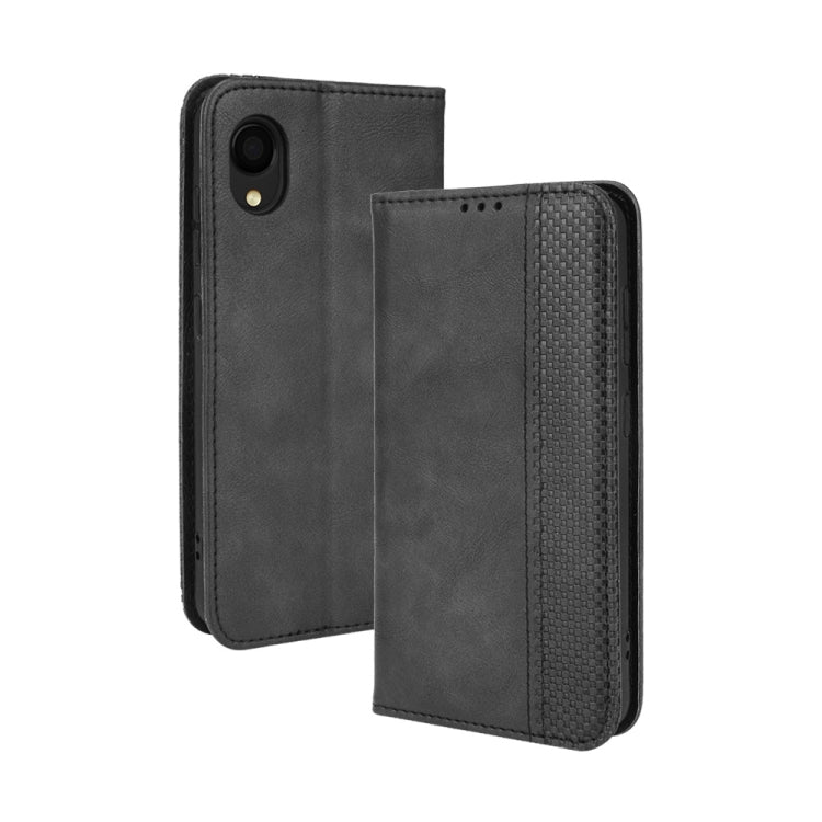 For Samsung Galaxy A22 5G Japanese Version Magnetic Buckle Retro Crazy Horse Texture Horizontal Flip Phone Leather Case with Holder & Card Slots & Photo Frame