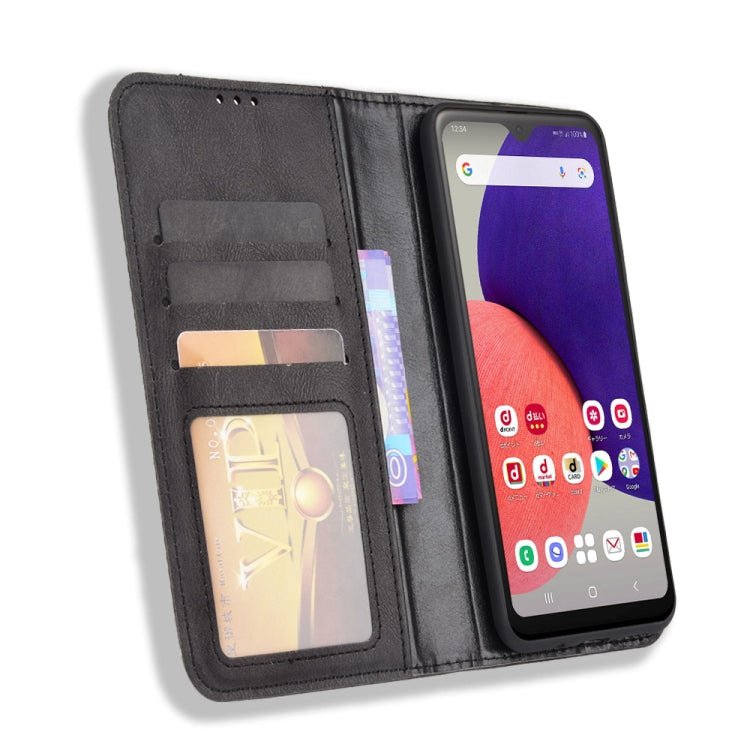 For Samsung Galaxy A22 5G Japanese Version Magnetic Buckle Retro Crazy Horse Texture Horizontal Flip Phone Leather Case with Holder & Card Slots & Photo Frame