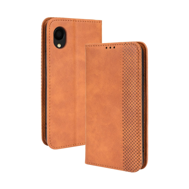 For Samsung Galaxy A22 5G Japanese Version Magnetic Buckle Retro Crazy Horse Texture Horizontal Flip Phone Leather Case with Holder & Card Slots & Photo Frame