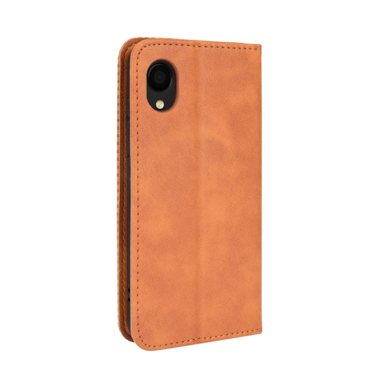 For Samsung Galaxy A22 5G Japanese Version Magnetic Buckle Retro Crazy Horse Texture Horizontal Flip Phone Leather Case with Holder & Card Slots & Photo Frame