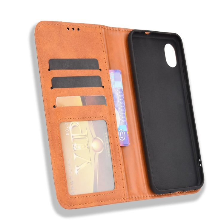 For Samsung Galaxy A22 5G Japanese Version Magnetic Buckle Retro Crazy Horse Texture Horizontal Flip Phone Leather Case with Holder & Card Slots & Photo Frame