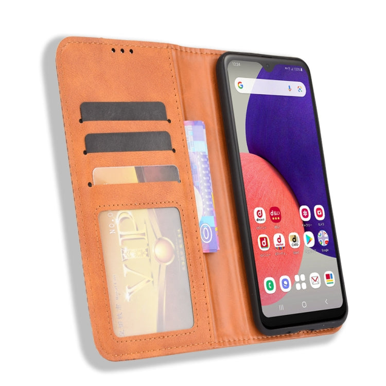 For Samsung Galaxy A22 5G Japanese Version Magnetic Buckle Retro Crazy Horse Texture Horizontal Flip Phone Leather Case with Holder & Card Slots & Photo Frame