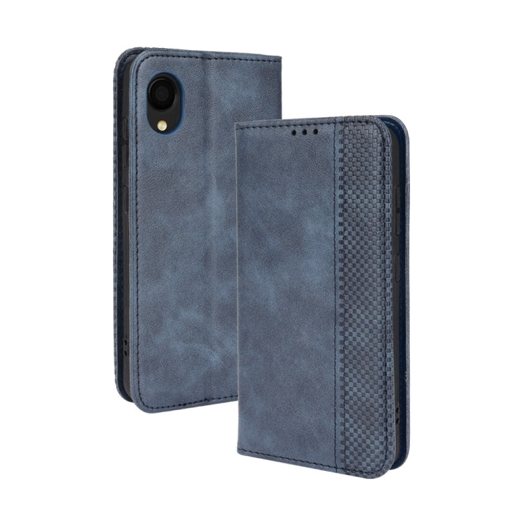 For Samsung Galaxy A22 5G Japanese Version Magnetic Buckle Retro Crazy Horse Texture Horizontal Flip Phone Leather Case with Holder & Card Slots & Photo Frame