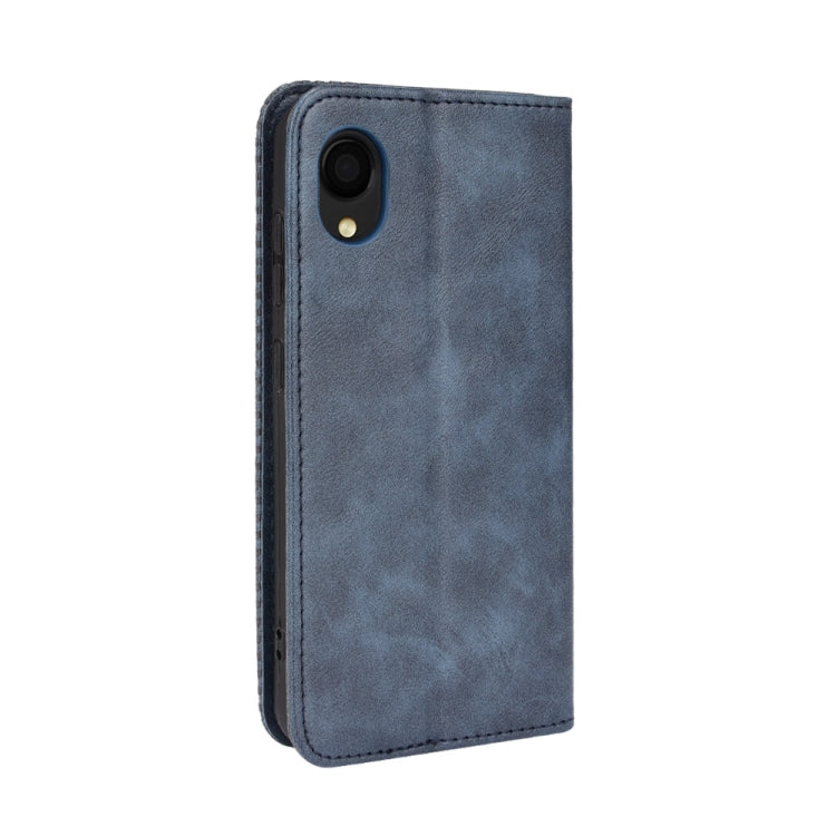 For Samsung Galaxy A22 5G Japanese Version Magnetic Buckle Retro Crazy Horse Texture Horizontal Flip Phone Leather Case with Holder & Card Slots & Photo Frame