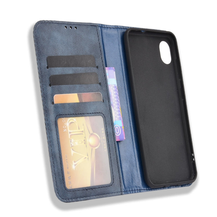 For Samsung Galaxy A22 5G Japanese Version Magnetic Buckle Retro Crazy Horse Texture Horizontal Flip Phone Leather Case with Holder & Card Slots & Photo Frame