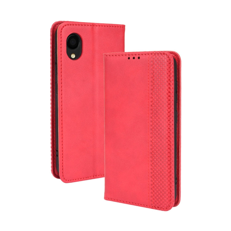 For Samsung Galaxy A22 5G Japanese Version Magnetic Buckle Retro Crazy Horse Texture Horizontal Flip Phone Leather Case with Holder & Card Slots & Photo Frame