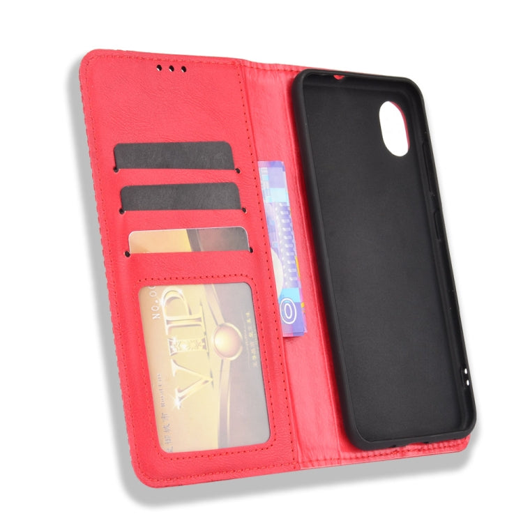 For Samsung Galaxy A22 5G Japanese Version Magnetic Buckle Retro Crazy Horse Texture Horizontal Flip Phone Leather Case with Holder & Card Slots & Photo Frame