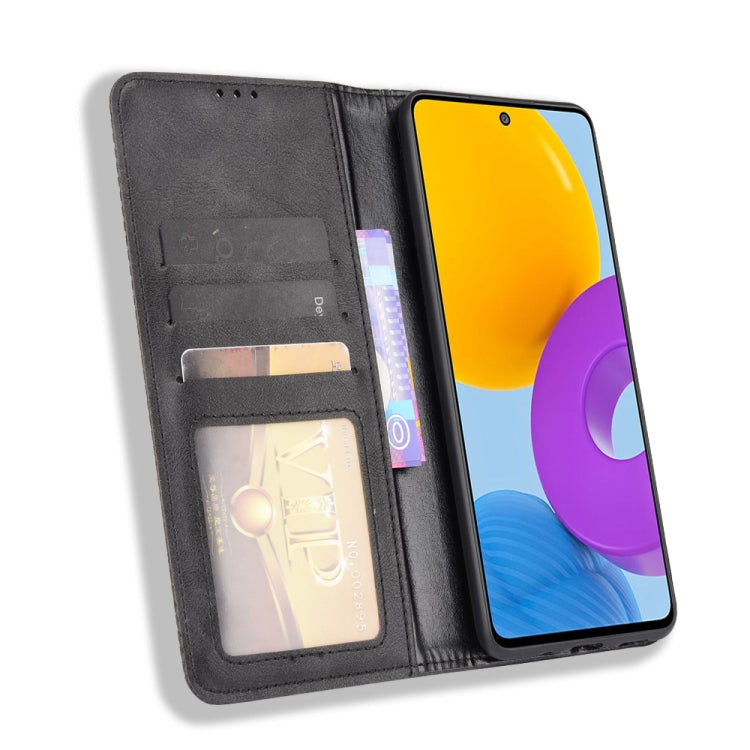 For Samsung Galaxy M52 5G Magnetic Buckle Retro Crazy Horse Texture Horizontal Flip Phone Leather Case with Holder & Card Slots & Photo Frame