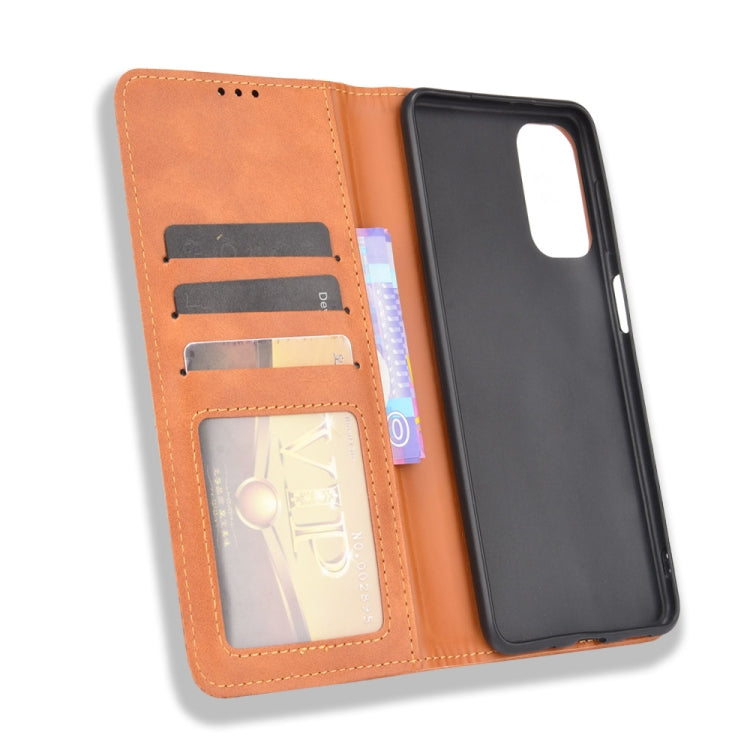 For Samsung Galaxy M52 5G Magnetic Buckle Retro Crazy Horse Texture Horizontal Flip Phone Leather Case with Holder & Card Slots & Photo Frame