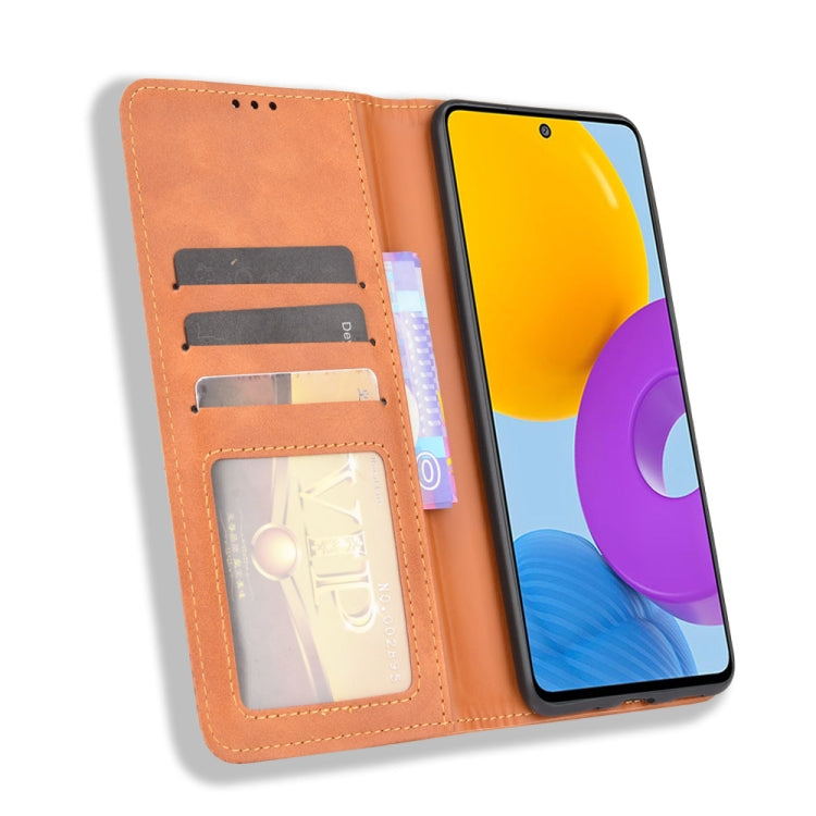 For Samsung Galaxy M52 5G Magnetic Buckle Retro Crazy Horse Texture Horizontal Flip Phone Leather Case with Holder & Card Slots & Photo Frame