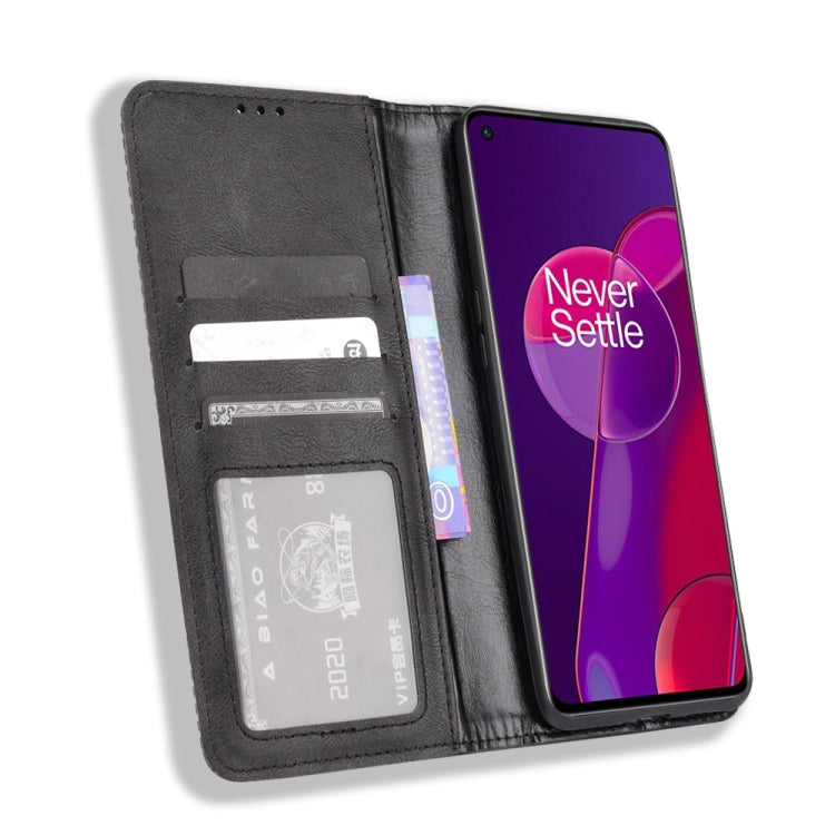 For OnePlus 9RT 5G Magnetic Buckle Retro Crazy Horse Texture Horizontal Flip Phone Leather Case with Holder & Card Slots & Photo Frame