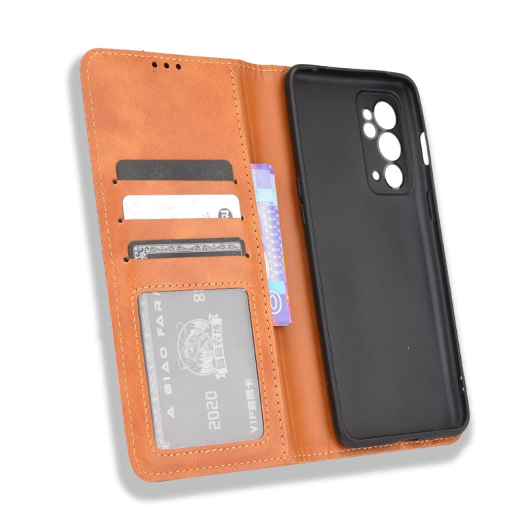 For OnePlus 9RT 5G Magnetic Buckle Retro Crazy Horse Texture Horizontal Flip Phone Leather Case with Holder & Card Slots & Photo Frame