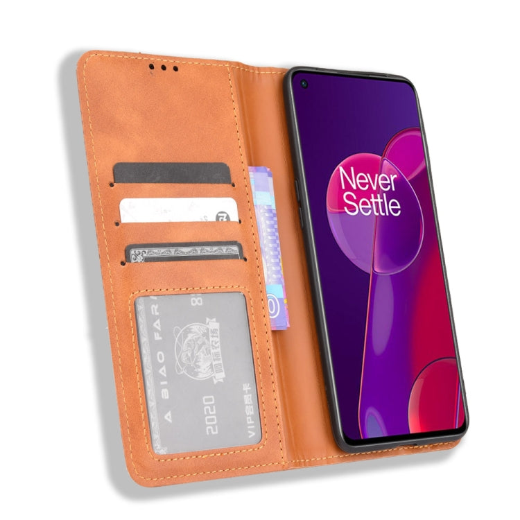 For OnePlus 9RT 5G Magnetic Buckle Retro Crazy Horse Texture Horizontal Flip Phone Leather Case with Holder & Card Slots & Photo Frame