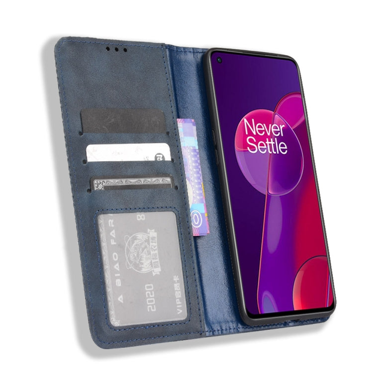 For OnePlus 9RT 5G Magnetic Buckle Retro Crazy Horse Texture Horizontal Flip Phone Leather Case with Holder & Card Slots & Photo Frame