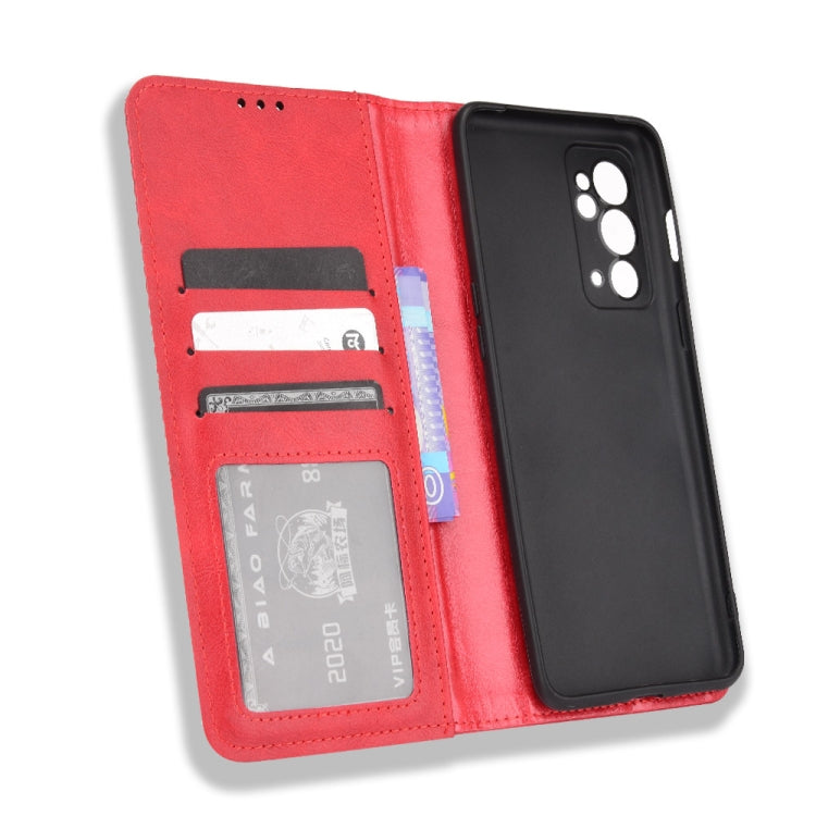 For OnePlus 9RT 5G Magnetic Buckle Retro Crazy Horse Texture Horizontal Flip Phone Leather Case with Holder & Card Slots & Photo Frame