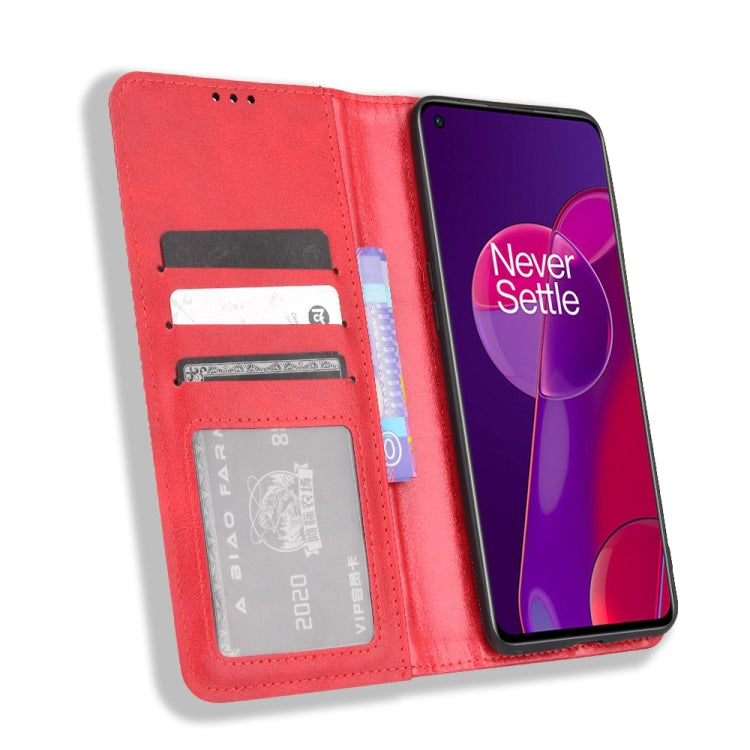 For OnePlus 9RT 5G Magnetic Buckle Retro Crazy Horse Texture Horizontal Flip Phone Leather Case with Holder & Card Slots & Photo Frame