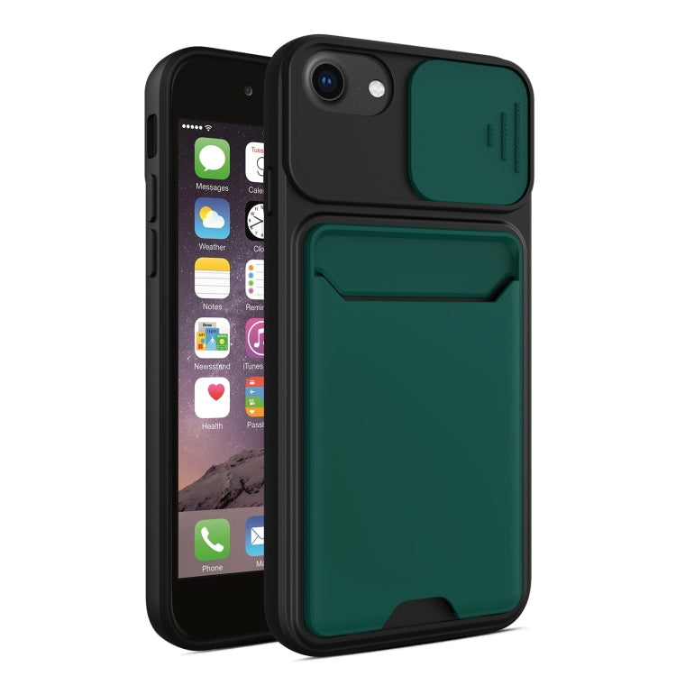 Sliding Camera Cover Design TPU + PC Shockproof Phone Case with Card Slot For iPhone 6 Plus