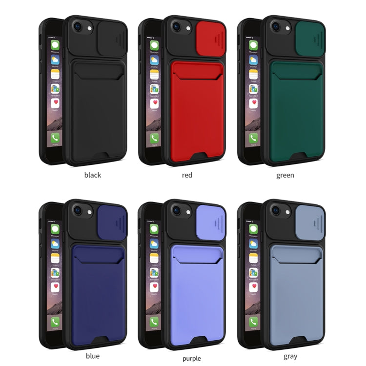 Sliding Camera Cover Design TPU + PC Shockproof Phone Case with Card Slot For iPhone 6 Plus