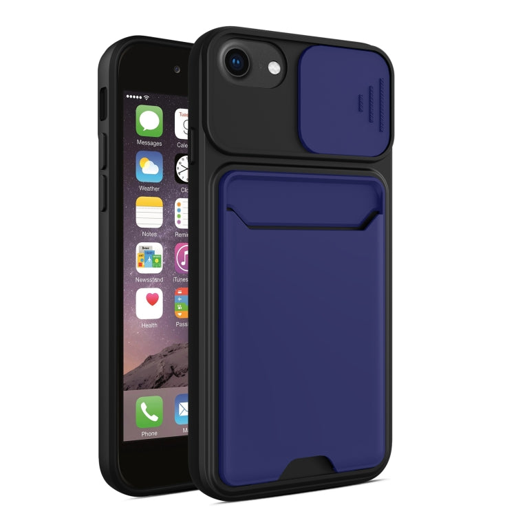 Sliding Camera Cover Design TPU + PC Shockproof Phone Case with Card Slot For iPhone 6 Plus