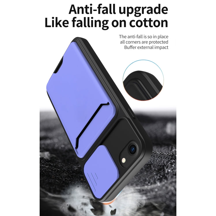 Sliding Camera Cover Design TPU + PC Shockproof Phone Case with Card Slot For iPhone 6 Plus