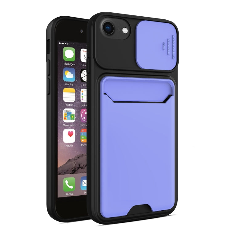 Sliding Camera Cover Design TPU + PC Shockproof Phone Case with Card Slot For iPhone 6 Plus