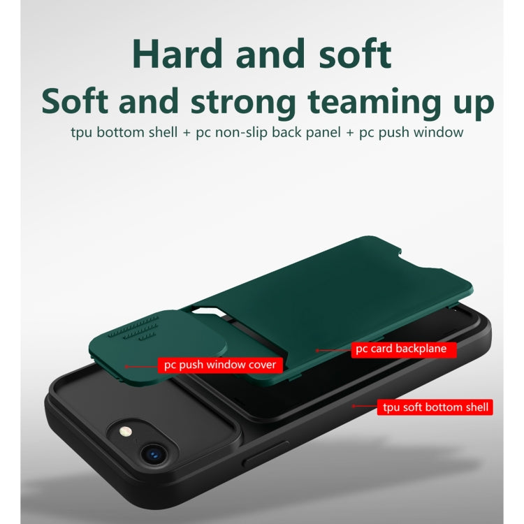 Sliding Camera Cover Design TPU + PC Shockproof Phone Case with Card Slot For iPhone 6 Plus