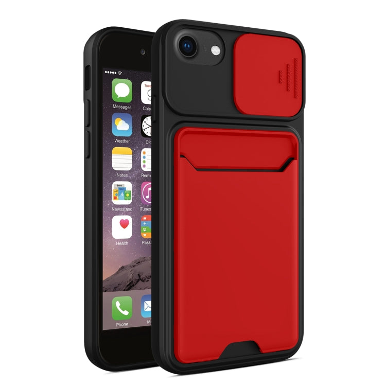 Sliding Camera Cover Design TPU + PC Shockproof Phone Case with Card Slot For iPhone 6 Plus